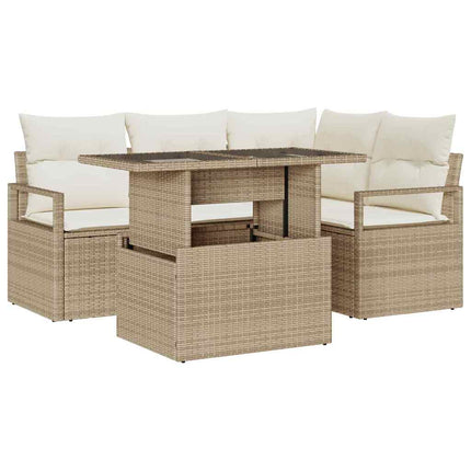 Trädgårdsoffset med kudde 5 pcs beige och gräddvit konstrotting