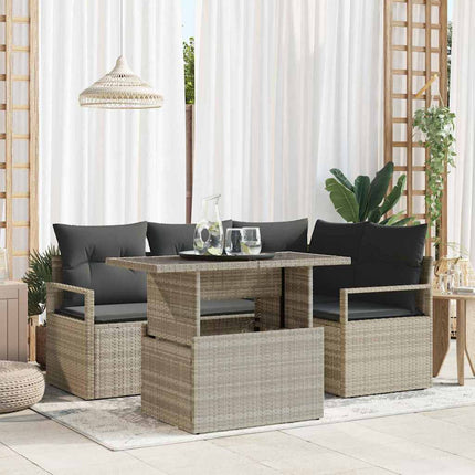 Trädgårdsoffset med kudde 5 pcs Ljusgrå konstrotting