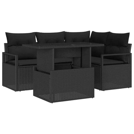 Trädgårdsoffset med kudde 5 pcs Svart konstrotting