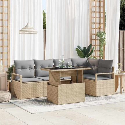 Trädgårdsoffset med kudde 6 pcs Beige och Ljusgrå konstrotting