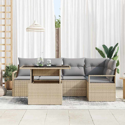 Trädgårdsoffset med kudde 6 pcs Beige och Ljusgrå konstrotting