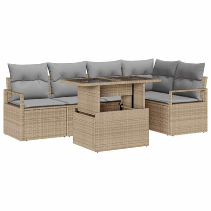 Trädgårdsoffset med kudde 6 pcs Beige och Ljusgrå konstrotting