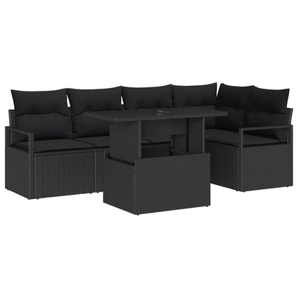 Trädgårdsoffset med kudde 6 pcs Svart konstrotting