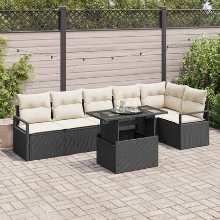 Trädgårdsoffset med kudde 7 pcs Svart Poly rattan