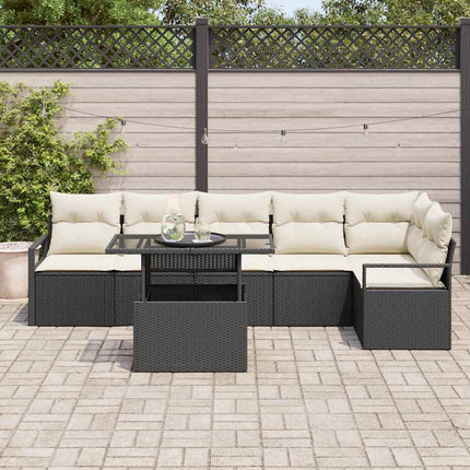 Trädgårdsoffset med kudde 7 pcs Svart Poly rattan
