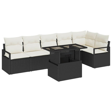 Trädgårdsoffset med kudde 7 pcs Svart Poly rattan