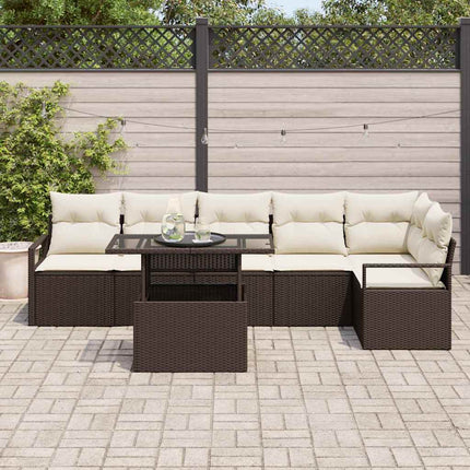 Trädgårdsoffset med kudde 7 pcs Brun Poly rattan