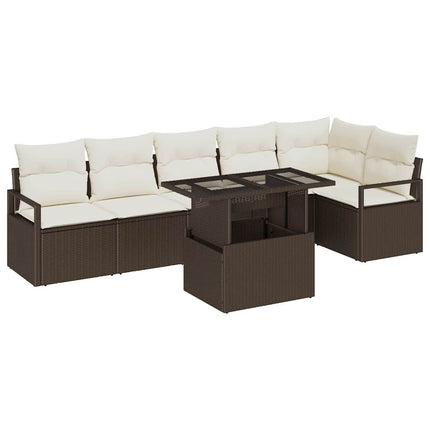Trädgårdsoffset med kudde 7 pcs Brun Poly rattan