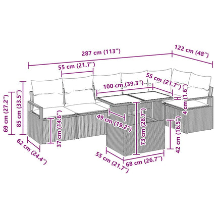 Trädgårdsoffset med kudde 7 pcs Brun Poly rattan
