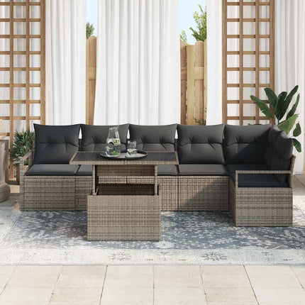 Trädgårdsoffset med kudde 7 pcs Grå Poly rattan