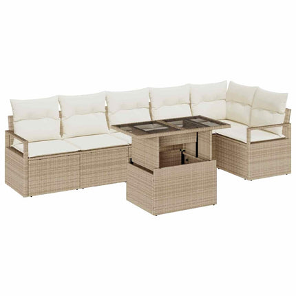 Trädgårdsoffset med kudde 7 pcs Beige Poly rattan