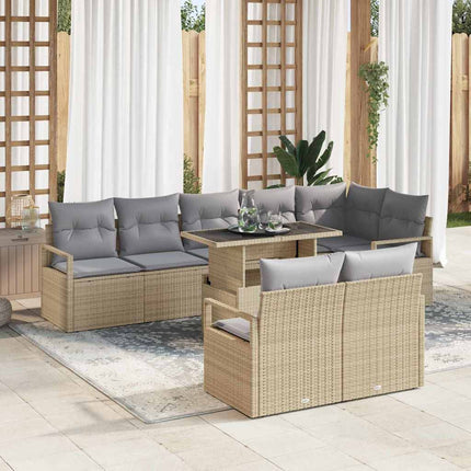 Trädgårdsoffset med kudde 9 pcs beige och ljusgrå konstrotting