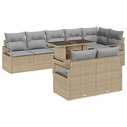 Trädgårdsoffset med kudde 9 pcs beige och ljusgrå konstrotting