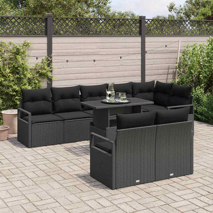 Trädgårdsoffset 9 pcs 8-Antal sittplatser Svart konstrotting