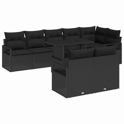 Trädgårdsoffset 9 pcs 8-Antal sittplatser Svart konstrotting