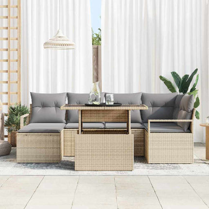 Trädgårdsoffset med kudde 7 pcs beige och ljusgrå