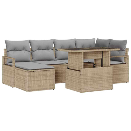 Trädgårdsoffset med kudde 7 pcs beige och ljusgrå