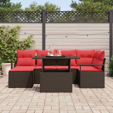 Trädgårdsoffset med lagring 7 pcs Brun och Röd Poly rattan