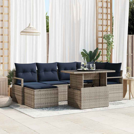 Trädgårdsoffset med lagring 7 pcs Grå och Marinblå Poly rattan