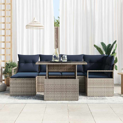 Trädgårdsoffset med lagring 7 pcs Grå och Marinblå Poly rattan