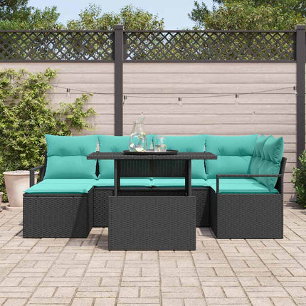 Trädgårdsoffset med lagring 7 pcs Svart och blå Poly rattan