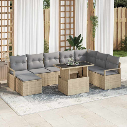 Trädgårdsoffset med kudde 9 pcs beige och ljusgrå