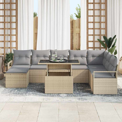 Trädgårdsoffset med kudde 9 pcs beige och ljusgrå