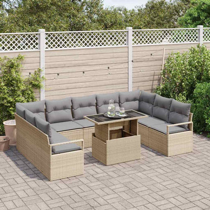Trädgårdsoffset med kudde 10 pcs beige och ljusgrå konstrotting