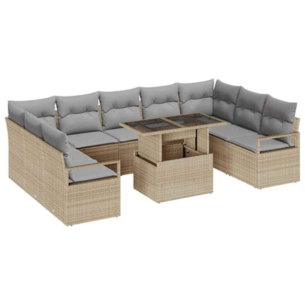Trädgårdsoffset med kudde 10 pcs beige och ljusgrå konstrotting