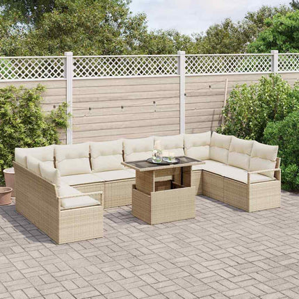 Trädgårdsoffset 11 pcs beige och gräddvit konstrotting