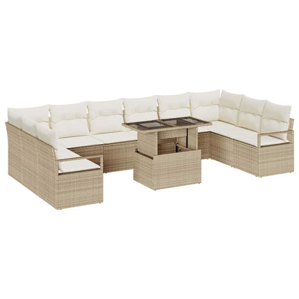 Trädgårdsoffset 11 pcs beige och gräddvit konstrotting