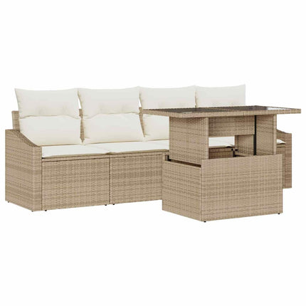 Trädgårdsoffset med kudde 5 pcs beige och gräddvit konstrotting