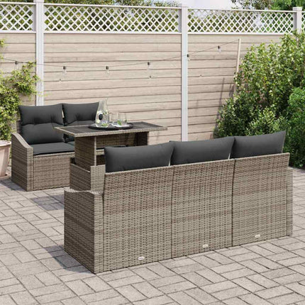 Trädgårdsoffset med kudde 6 pcs Grå konstrotting