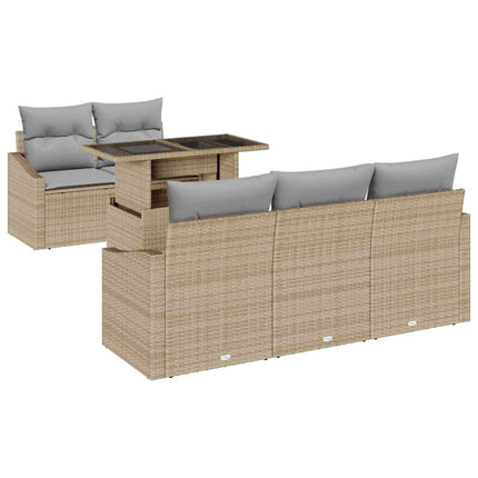 Trädgårdsoffset med kudde 6 pcs Beige och Ljusgrå konstrotting