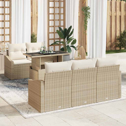 Trädgårdsoffset med kudde 6 pcs beige och gräddvit konstrotting