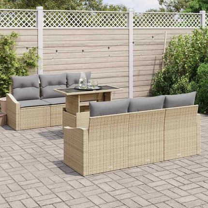 Trädgårdsoffset med kudde 7 pcs Beige och Ljusgrå konstrotting