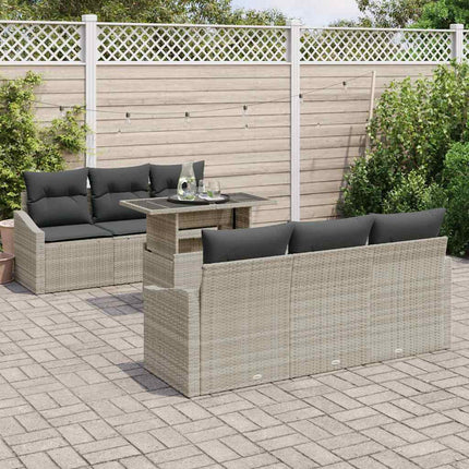 Trädgårdsoffset med kudde 7 pcs Ljusgrå konstrotting