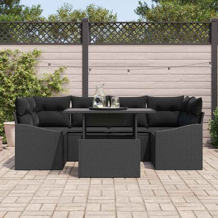 Trädgårdsoffset med kudde 7 pcs Svart konstrotting