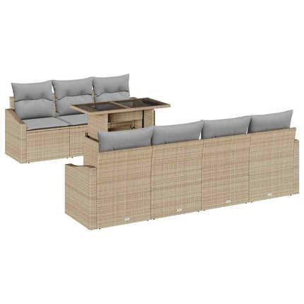 Trädgårdsoffset med kudde 8 pcs Beige och Ljusgrå konstrotting