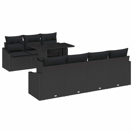 Trädgårdsoffset med kudde 8 pcs Svart konstrotting