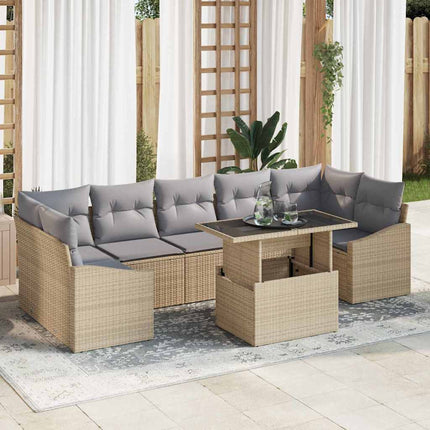 Trädgårdsoffset med kudde 8 pcs beige och ljusgrå konstrotting