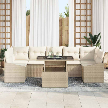 Trädgårdsoffset med kudde 8 pcs beige och gräddvit konstrotting