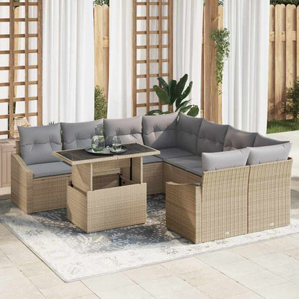Trädgårdsoffset med kudde 9 pcs Beige och Ljusgrå konstrotting