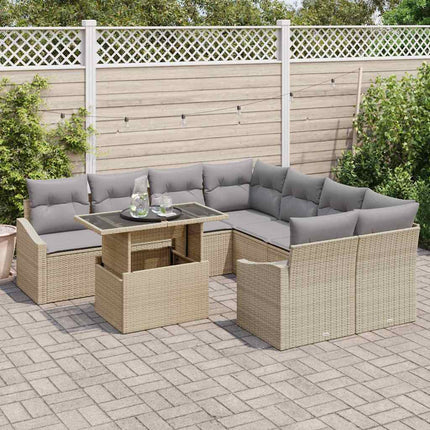 Trädgårdsoffset med kudde 9 pcs Beige och Ljusgrå konstrotting