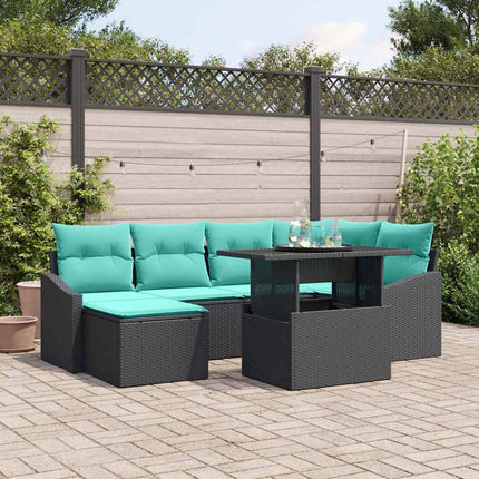 Soffset med kudde med lagring 7 pcs Svart och blå Poly rattan