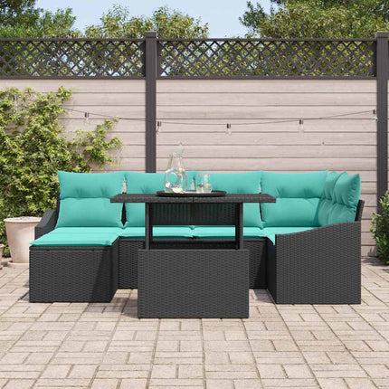 Soffset med kudde med lagring 7 pcs Svart och blå Poly rattan