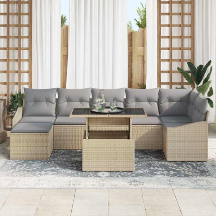 Trädgårdsoffset med kudde 8 pcs Beige och Ljusgrå konstrotting