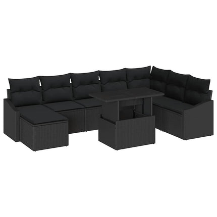 Soffset med kudde med lagring 9 pcs Svart konstrotting