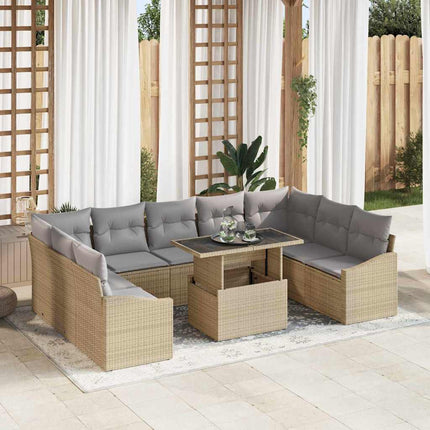 Soffset med kudde 10 pcs Beige och Ljusgrå konstrotting