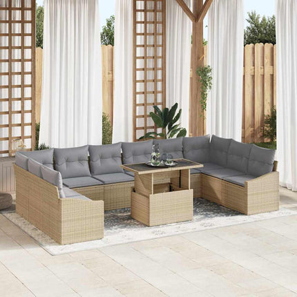Soffset med kudde 11 pcs Beige och Ljusgrå konstrotting